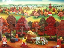 Ivan GENERALIC "Heuernte" Lithographie  1979 signiert gerahmt Naive Malerei