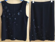 LUXUS COUTURE ESCADA TOP black CASHMERE knit Pulli flower tweed 34/36/38 STRICK