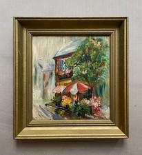 Blumenterrasse, Öl auf Tafel