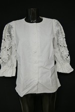 Gr.42 Trachtenbluse weiß Bluse für Dirndl Leinenmischung mit Spitze TB9995