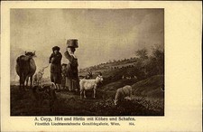 Künstlerkarte Kunstverlag Wolfrum Wien ~1910 Maler CUYP "Hirt und Hirtin Schafe"