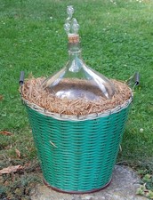 10 l Weinballon mit Kunststoff Korb + Holzwolle + Gärröhrchen Glas Ballon klar