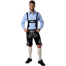 Herren Trachten Lederhose mit Träger Trachten Hose Oktoberfest Wiesn kurz schwar