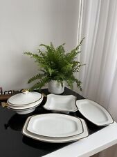 5 Hutschenreutcher Porzellanteile, Kuchenplatte, Schüssel, Weiß - Gold