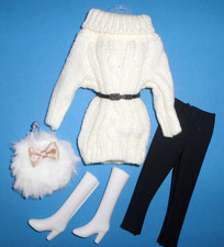 %***Barbie Kleidung*Rollkragen-Long-Woll-Pullover,Hose,Stiefel,Gürtel,Tasche***%