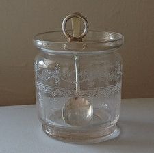 Jugendstil Sterling Silber und Glas Marmelade/Honigtopf. Datiert Birmingham 1916.