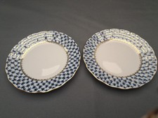 Porzellan 2 Teller russisch Lomonosov kobaldnetz  blau/gold sehr gut 15 cm D. 