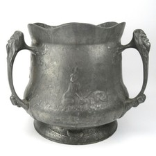 Kayserzinn Pflanzgefäß / Weinkühler 4184 Jugendstil Jagdmotive Hasen Fuchs Reh