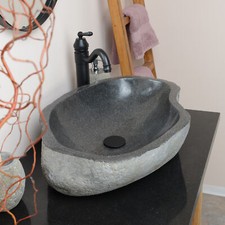 Steinwaschbecken Naturstein 60 cm Flussstein Aufsatzwaschbecken Bad wohnfreuden