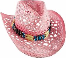 Strohhut Cowboyhut Westernhut mit Hutband Pink Größe 57-59