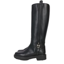 Pinko Damen Schuhe Stiefel Gr. 39 Schwarz Leder Damenstiefel Boots
