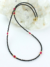 Schwarz Spinell Kette mit Rubin edelsteinkette fein-schliffen Collier Edel 45 cm