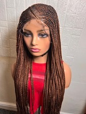 Ombre farbige lange geflochtene Perücke Fulani halbe Cornrows Zöpfe für Damen UK