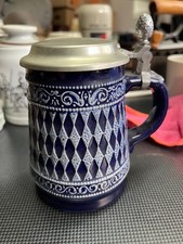 MR Bierkrug I Keramikblau + Zinndeckel I Gebraucht Top