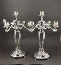 2 Jugendstil Kerzenleuchter Zinn versilbert um 1900