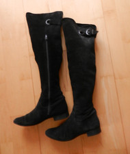schwarze Echt-Wildleder Stulpen- Stiefel, Gr. 37/38, overknee, krempeln,