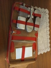 Reise Schmiktasche, Kulturtasche Mit Bürsten Spiege,l Dosen, Retro. Leder