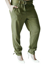 Pull & Bear Stoff Paperbag Boyfriend Cargo Hose Damen S 36 khaki Miss