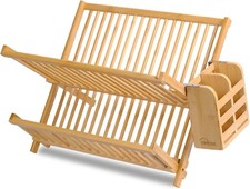 Bambus Holz Geschirr Abtropffläche Besteckständer Faltbar mit Utensilien Halter Organizer