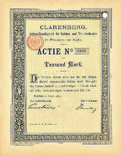 Letzten CLARENBERG AG für Kohlen Frechen hist. Aktie 1899 Rheinbraun RWE Bergbau