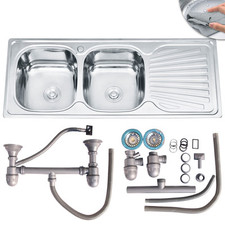 Küchenspüle Einbauspüle Edelstahlspüle 120CM Edelstahl Doppel links 2 Becken