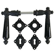 Jugendstil / Gründerzeit Türklinken Gußeisen Griff Porzellan schwarz 3-BB-GS