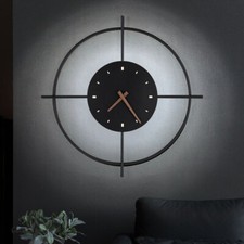 Wandlampe Wohnzimmerleuchte Wanduhr rund LED Backlight schwarz warmweiß D 50 cm