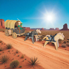 PLAYMOBIL 3243 PLANWAGEN WESTERN KUTSCHE VIERSPÄNNER  KLICKY  / 1976