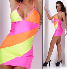 SeXy Stretch Party Neckholder Minikleid NEON 3 farbig GoGo 36 38 40 S M L SeXy
