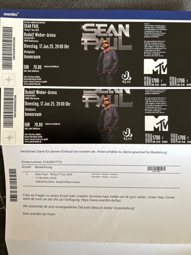 Konzert tickets für sean - 2,