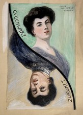 Eugen Rosenfeld - Gegenwart Zukunft Vexierbild Frau Dame München Zeichnung 1910