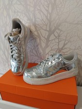 Orginal Nike Air Force 1 Metallic Chrome Silber Sneaker Schuhe In Gr.38 24cm