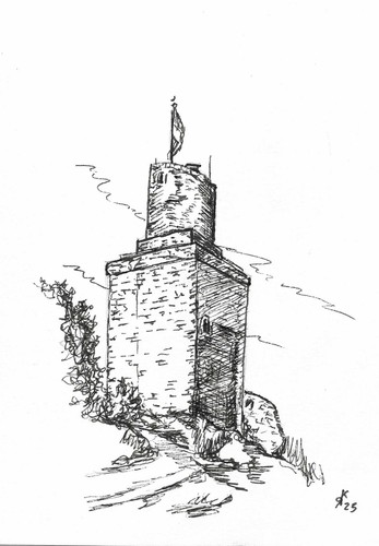 Tuschezeichnung burg - tuschezeichnung, "burg