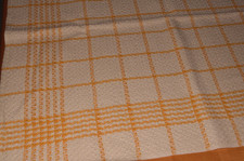 Alte Leinen Tischdecke Tafeltuch gelb kariert geriffelt 144 x 130 cm (13665)