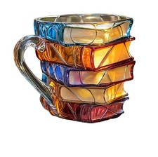 3D-Bemalte Büchertasse Neuheit Kaffee Teetasse mit Bücherstapel-Motiv DE