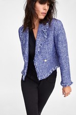 Zara woman blau tweed blazer - woman,