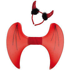 TEUFEL DRESS UP SET KINDER Rot Kostüm Haarreif Hörner Flügel Halloween Karneval