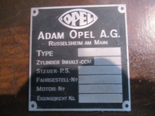 Typenschild Opel Oldtimer Schild Kadett Kapitän Admiral vorkrieg S101 s76