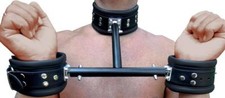 BDSM Bondage echt Leder Hals Hand Fesseln Pranger Handfesseln Halsband Fesselset