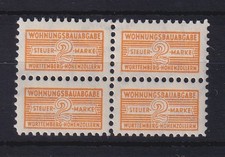 Französische Zone Württemberg 1949 Wohnungsbauabgabe  Mi.-Nr. 3c  Viererblock **