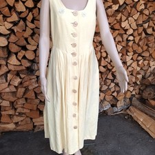 Leinenkleid Vintage Gelb Ärmellos Landhausmode Gr. 40