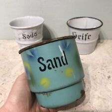 Gefäße Sand Soda Seife Becher Behälter Email emailliert antik vintage  alt Weiß