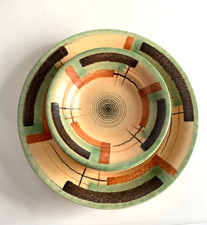 Schale mit 6 kl. Schälchen, 20er Jahre Keramik, 7 Teile, handbemalt 28 cm, 17 cm