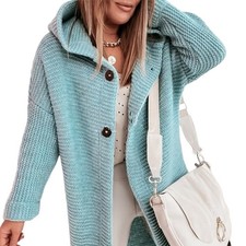 Neu Damen Lange Strickjacke Winter Warm Kapuzenpullover Gestrickt Langarm