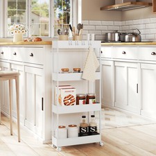 Servierwagen 4 Ebenen Küchenwagen Nischenwagen Nischenregal mit Rollen 4 Haken