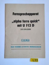 L33) Bedienungsanleitung DDR Fernsprechapparat alpha ferro quick RFT Telefon