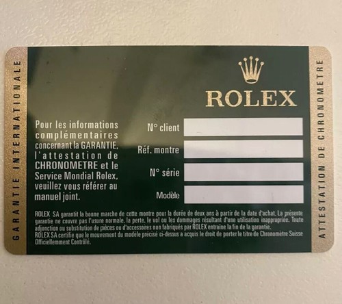 Rolex karte garantie leer - karte,
