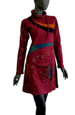 Longsleeve Kleid Nepal Patchwork Ethno  Hippie Boho rot Gr. 38