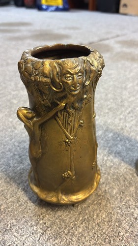 Art nouveau bronze vase - vase, faun