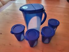 Tupperware Mediterrano 1,7 Kanne und 4 Becher blau 330 ml mit Deckel C144 C145